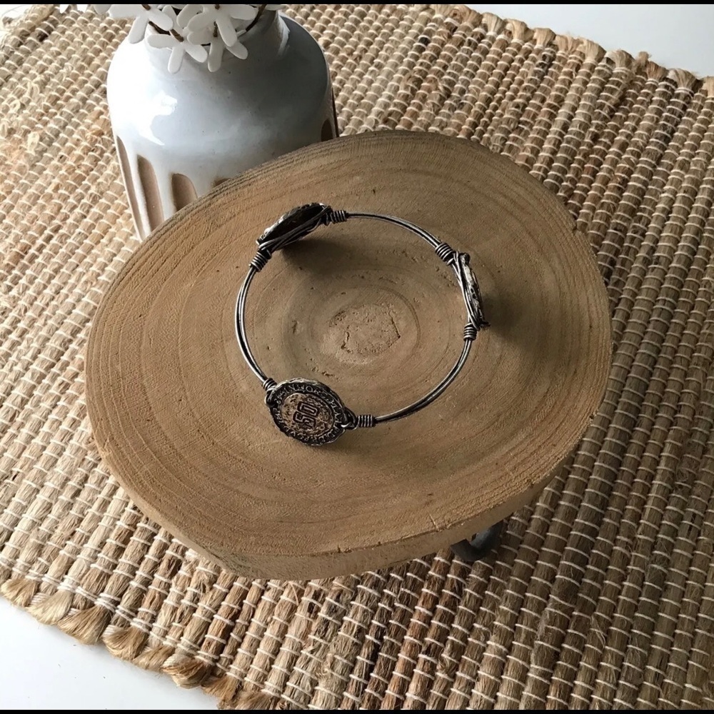 NEW Western Barbed Wire Look Coin Bangle Bracelet Cowgirl Mixed Metal Brutalist - Picture 11 of 13